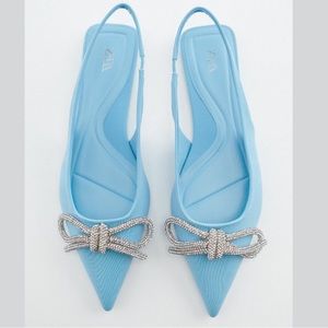 ZARA Rhinestone Bow Flat Mules size 6